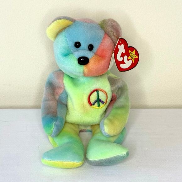 Ty Beanie Baby "Peace" Bear | Style 4053 | Tie-Dye Stuffed Toy Collectable | NWT - Picture 1 of 9